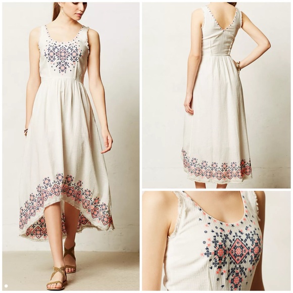 Anthropologie Holding Horses needlepoint embroidered cotton high low dress 2 - Picture 11 of 15